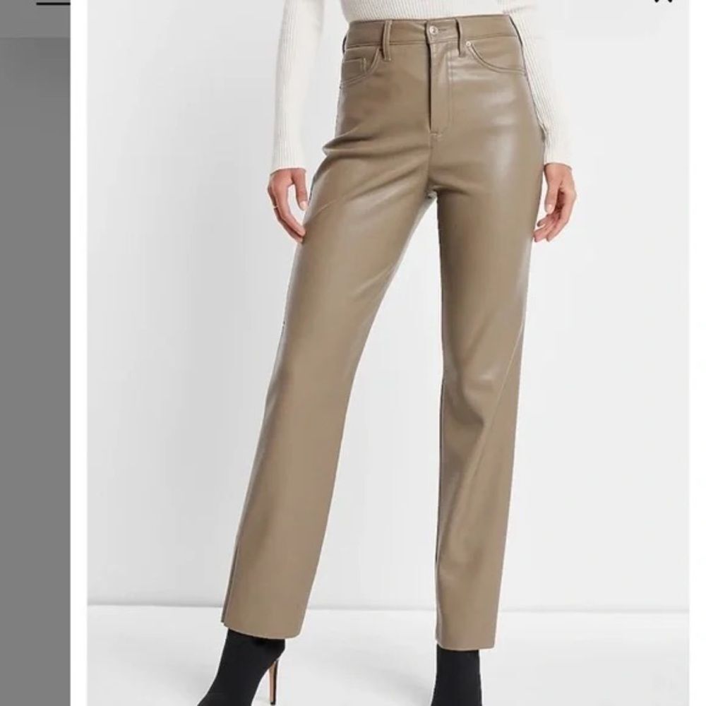 Shinestar Faux Leather High Waisted Straight Leg Trouser Pants Small Tan